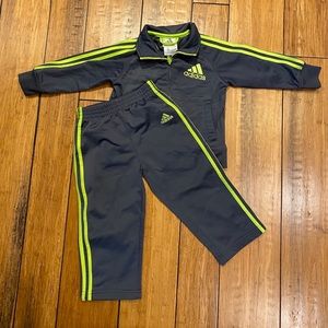 Adidas Toddler Track Suit Jacket and Pants Grey Green Zip up 18 month